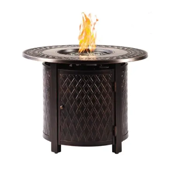 Oakland Living 5pc Aluminum Outdoor Patio Fire Pit Dining with 34" Round Fire Table Copper/Beige image {2}