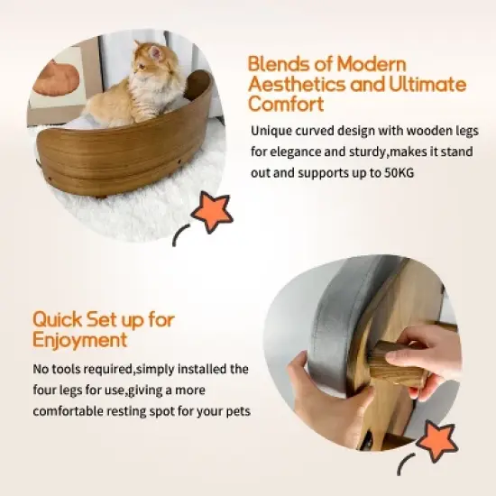 Large Elevated Pet Sofa Bed Kitten Puppy Wooden Couch Bed with Comfort Cushion,Sturdy Wood Leg, Waterproof, Stain-Resistant image {5}