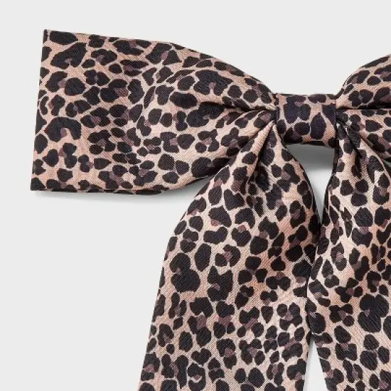 Girls' Satin Leopard Printed Bow - art class&trade; Black/Brown image {2}