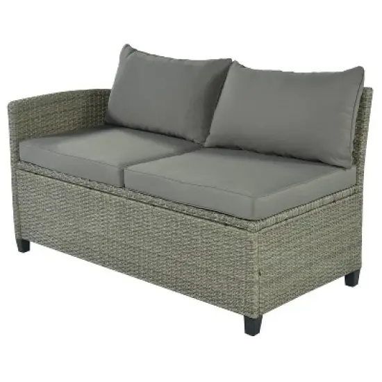 5pc Outdoor Wicker Conversation Set with Loveseats, Sofa, Arm Chair & Coffee Table - Gray - GODEER image {8}