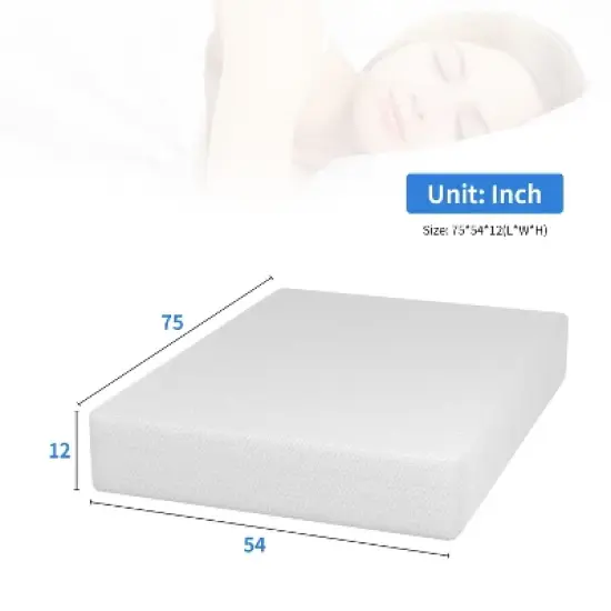 FDW 12 Inch Green Tea Memory Foam Mattress Cooling Gel Infused Mattress,Fiberglass Free/CertiPUR-US Certified/Bed-in-a-Box,White image {6}