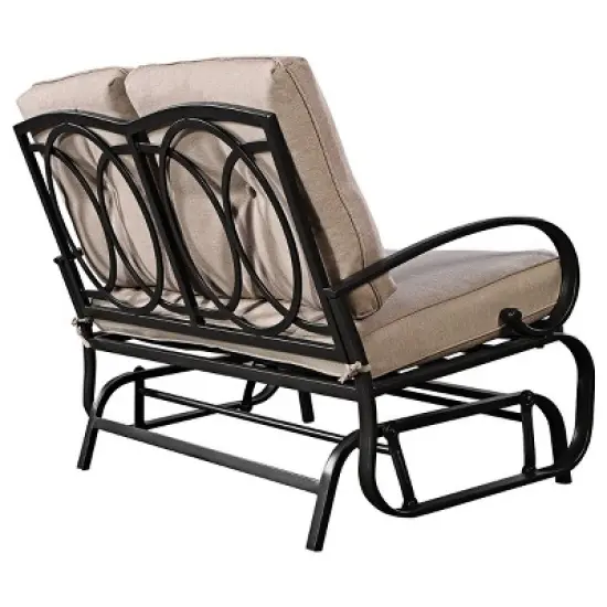 Tangkula Patio Loveseat Bench Steel Frame Furniture Rocking Bench With Cushions Outdoor image {3}