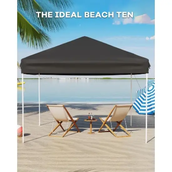 10x10 Pop Up Canopy with 3 Sidewalls - Easy Up Camping Tent with One Button Push Setup for Deck, Garden, Sports, Beach, Party image {3}