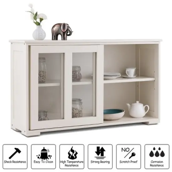 Costway Kitchen Storage Cabinet Sideboard Buffet Cupboard w/ Sliding Door image {5}