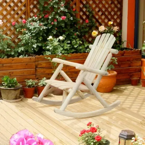 Outsunny Wooden Adirondack Rocking Chair, Outdoor Rustic Log Rocker with Slatted Design for Patio image {1}