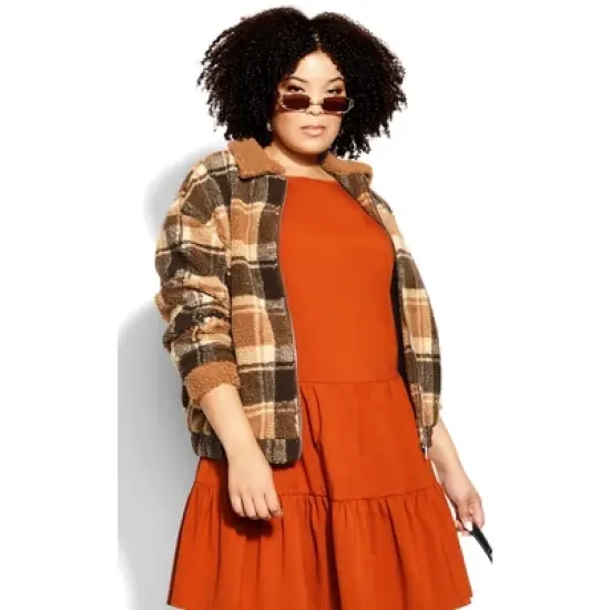 Women's Plus Size Scottie Jacket - toffee check | CITY CHIC image {3}