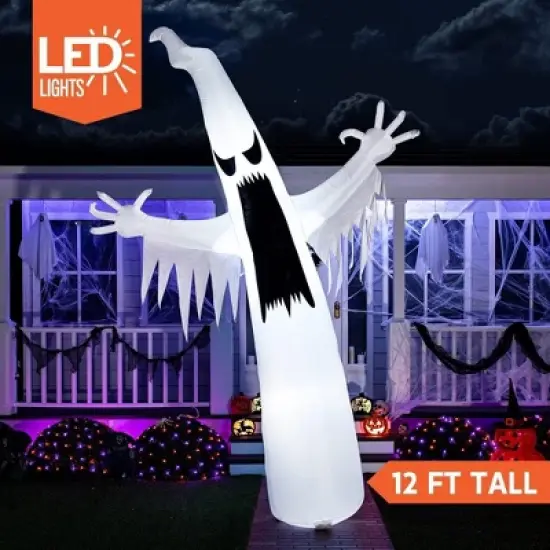 Joyfy 12 FT Halloween Inflatable Outdoor Decoration, Towering Terrible Ghost Inflatable with Built-in LED for Halloween Party Yard Outdoor Decoration image {2}