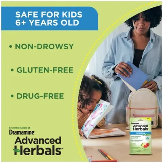 Dramamine Advanced Herbals Kids' Nausea Relief Gummies - Strawberry & Ginger - 20ct image {3}
