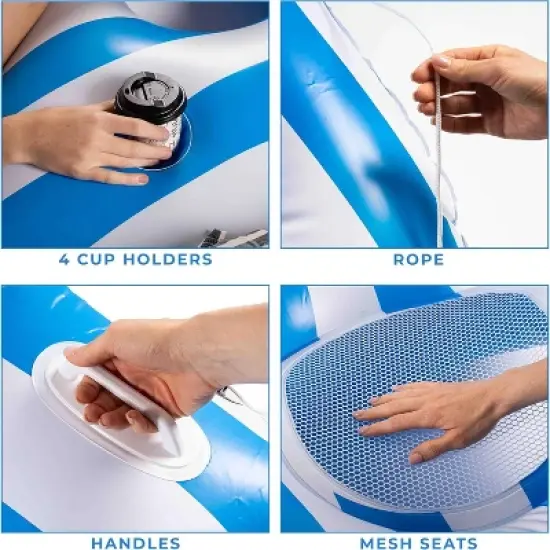 Zone Tech Inflatable Pool Float - 3 Person Tanning Pool Float Lounger Chair with Handles, Cup and Phone Holder for Outdoor, Beach, Swimming Pool, Lake image {5}