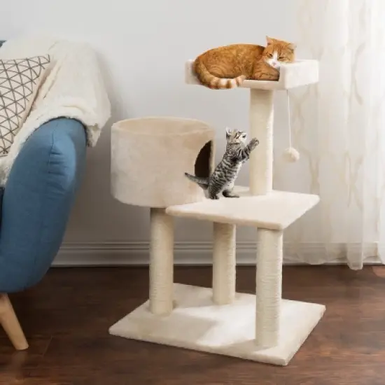 Pet Adobe 3-Tier Cat Tree with Scratching Posts &ndash; Beige image {3}