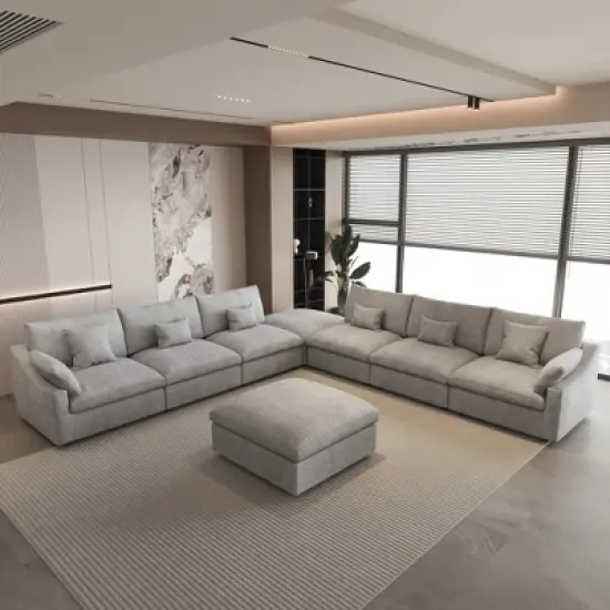 Modular Sectional Sofa with Ottoman,156" U Shaped Down Filled Cloud Couch,8 Seater Convertible Living Room Sets,Cover Washable and Replaceable image {15}