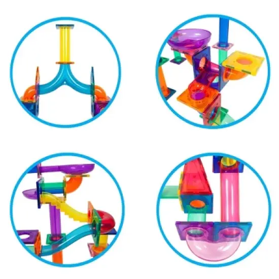 PICASSO-TILES Marble Run Magnetic Tiles for Kids, 200PCS, Construction Magnet Tiles Race Track Building Blocks STEM Toy image {5}