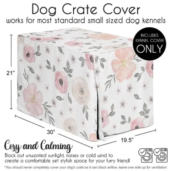 Sweet Jojo Designs Dog Crate Kennel Cover 30in. Watercolor Floral Pink and Grey image {4}
