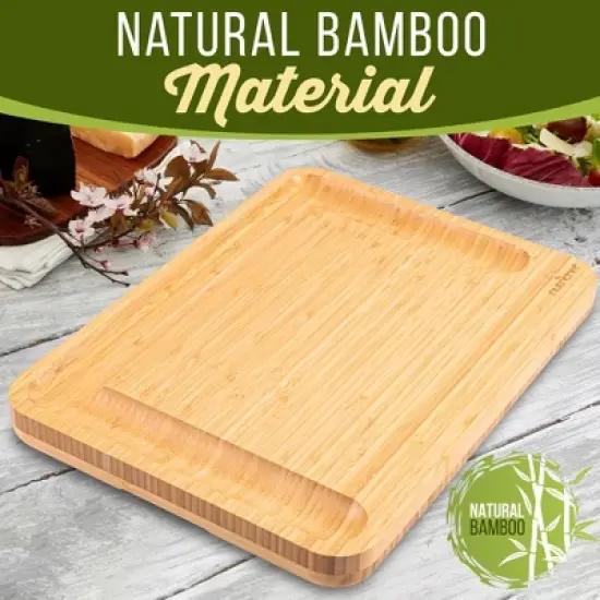 NutriChef Bamboo Cheese Board Set with Integrated Slicer & Stainless Steel Utensils -Rustic Design image {4}