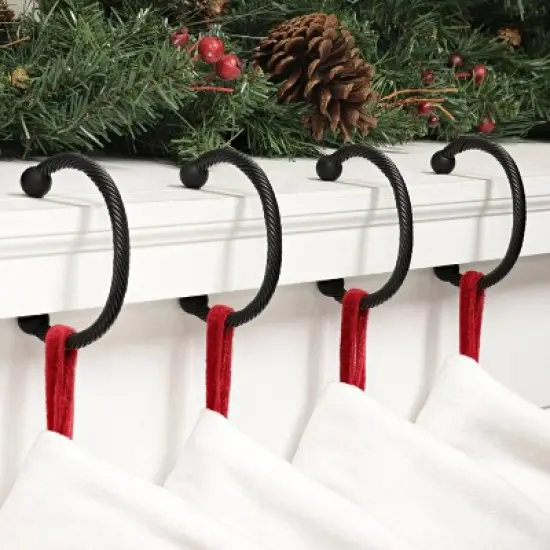Haute D&eacute;cor 4pk MantleClip Christmas Stocking Holder Matte Black: Secure & Protective Hanger Set image {2}