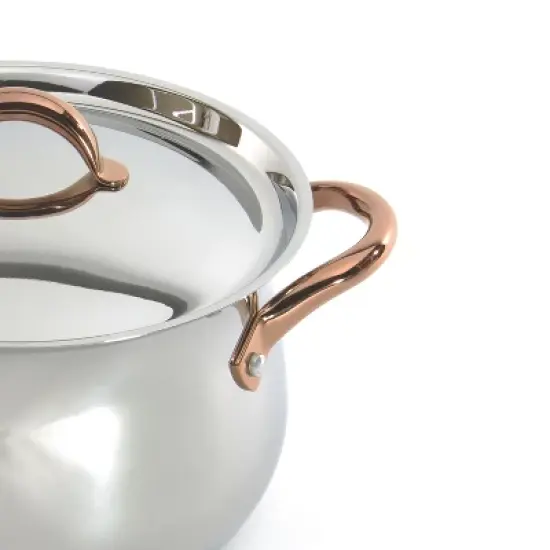 BergHOFF Ouro Gold 11Pc 18/10 Stainless Steel Cookware Set, Rose Gold Handles, Metal Lids image {4}