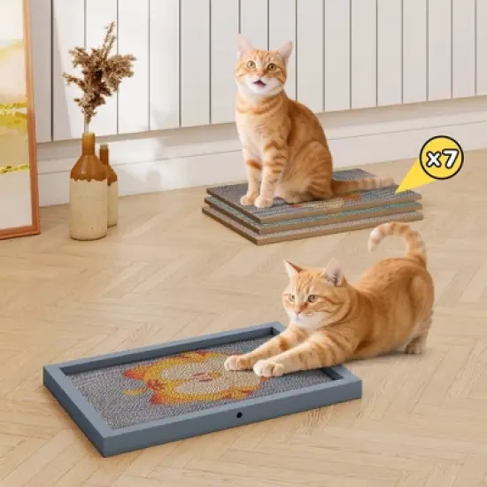 Sandinrayli Cardboard Cat Scratcher, Replaceable Cat Scratch Pads with Wooden Frame image {6}