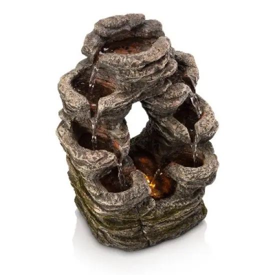 14" Layered Rock Fountain Brown - Alpine Corporation image {4}