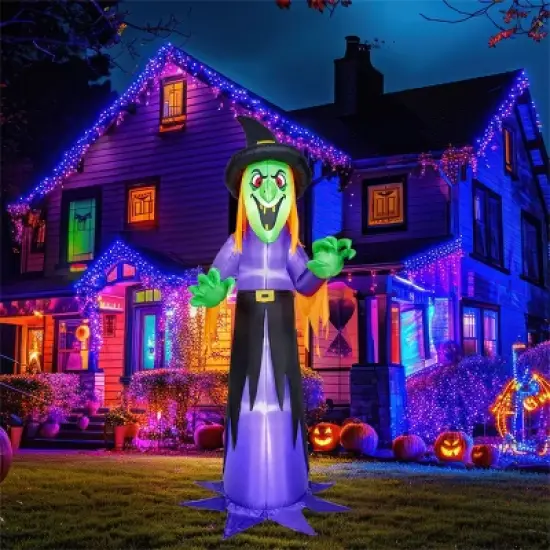 Joyfy 12 FT Tall Halloween Inflatable Witch with Built-in LED for Outdoor Decoration, Halloween Indoor Yard, Garden, Lawn Holiday Party Decoration image {9}