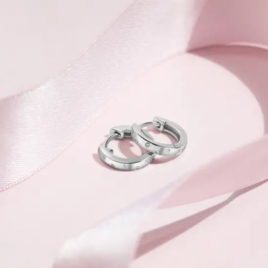 Girl's Staggered Gems Hoop Sterling Silver Earrings - In Season Jewelry image {3}