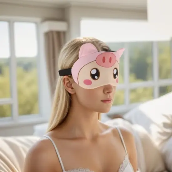 Soft Cartoon Pig Eyes Sleep Mask Pink 1 Pc image {1}