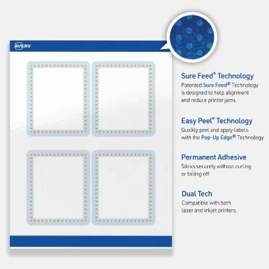 Avery 4" x 3-1/3" Labels, Gold Dots with Blue Border, 40 ct image {2}