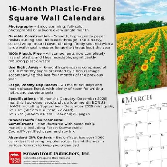 BrownTrout Sunflowers 2026 12"x24" Hanging Square Wall Calendar Plastic-Free image {5}