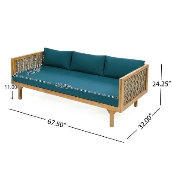 FIONECA Claremont 3-Seater Patio Daybed with Blue Cushions and Acacia Wood Coffee Table &uml;C Outdoor Furniture Set image {2}
