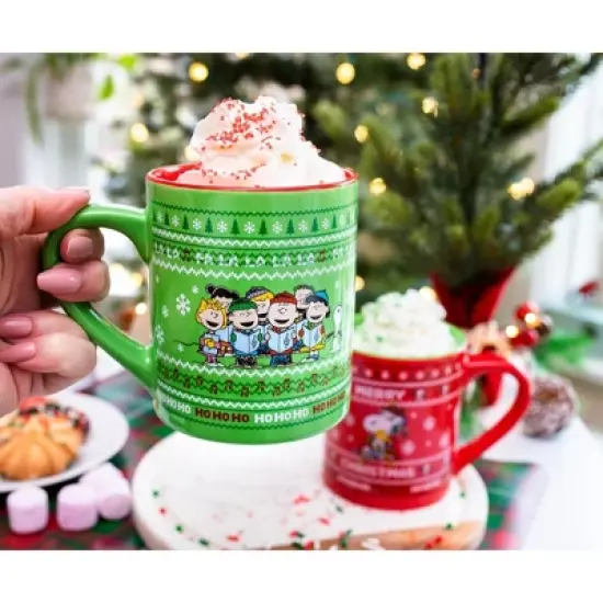 Silver Buffalo Peanuts Charlie Brown and Snoopy Christmas Sweaters Ceramic Mugs | Set of 2 image {5}