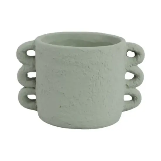 Pottery and Cement Planter with Unique Multi-Loop Handle Design, Stylish Contemporary Accent For Home D&eacute;cor image {4}