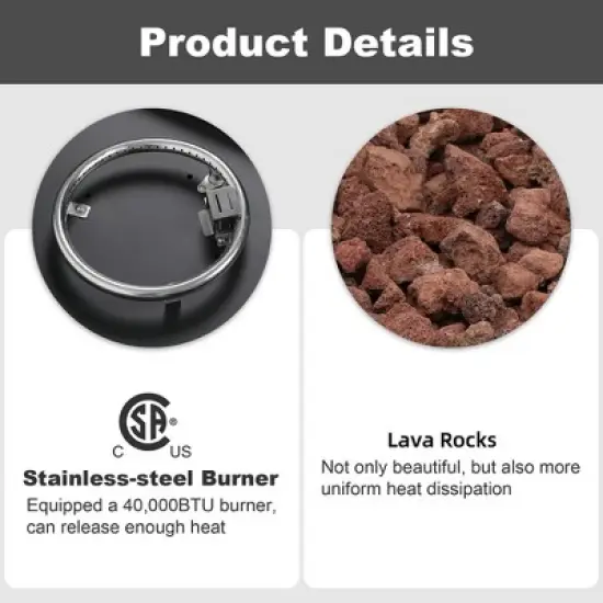 UPHA 28-inch Outdoor Round Fire Pit Table Propane for Outside Patio with Tank Cover image {3}