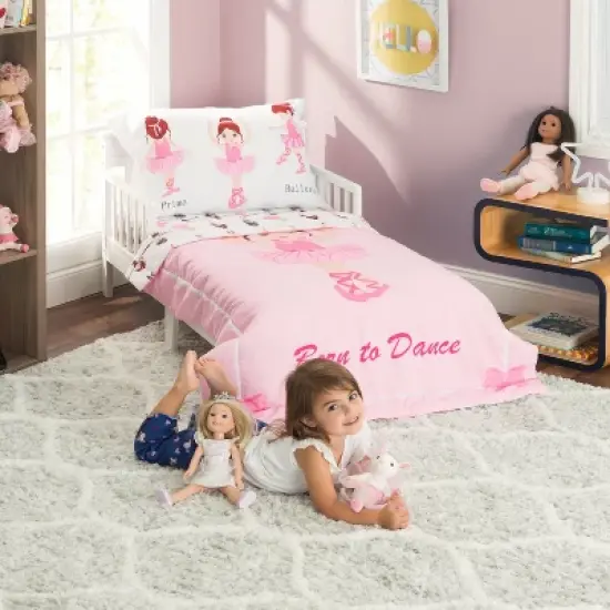 EVERYDAY KIDS 4 Piece Toddler Bedding Set -Born to Dance Ballerina- Includes Comforter, Flat Sheet, Fitted Sheet and Reversible Pillowcase image {1}