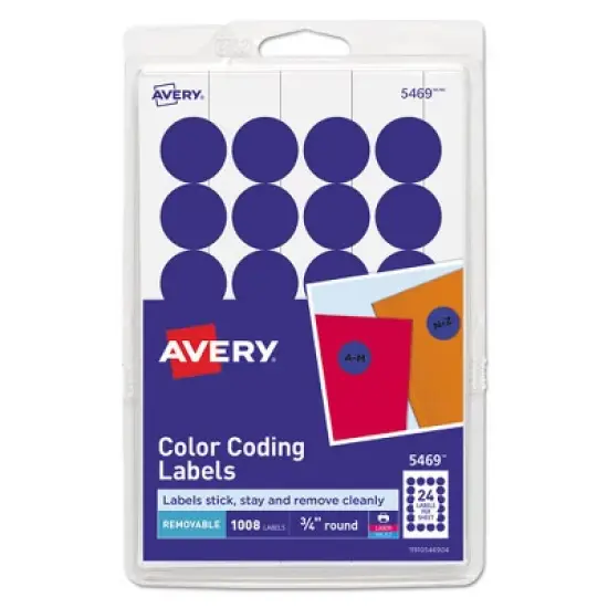 Avery Printable Self-Adhesive Removable Color-Coding Labels, 0.75" dia, Dark Blue, 24/Sheet, 42 Sheets/Pack, (5469) image {4}