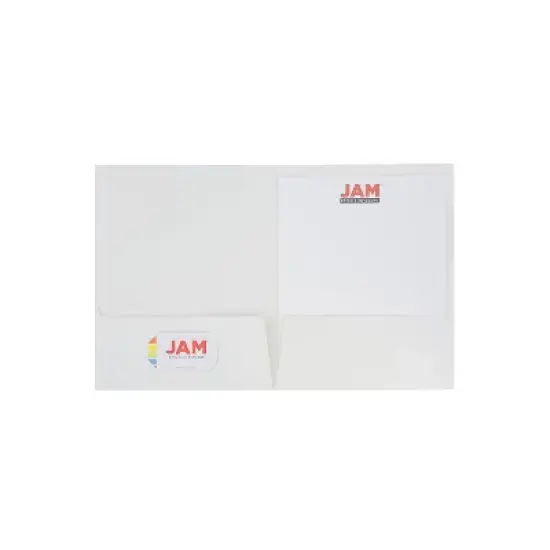 JAM Paper Laminated Two-Pocket Glossy Presentation Folders White 385GWHD image {2}