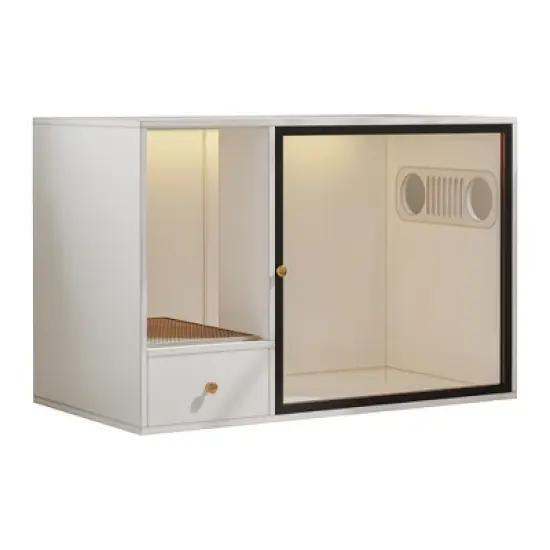 ATJafurn 37.4 " Hidden Cat Litter Box Cabinet with Magnetic Light Strip and Drawer, Modern Furniture Style Kitty Cat Cabinet for Apartment image {8}