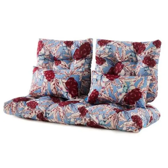 ARTPLAN Outdoor Cushions for Settee,Wicker Loveseat Cushions with Tie,Tufted Patio Cushions 2 U-Shaped Set of 5 Piece,L44xW19，Floral image {8}