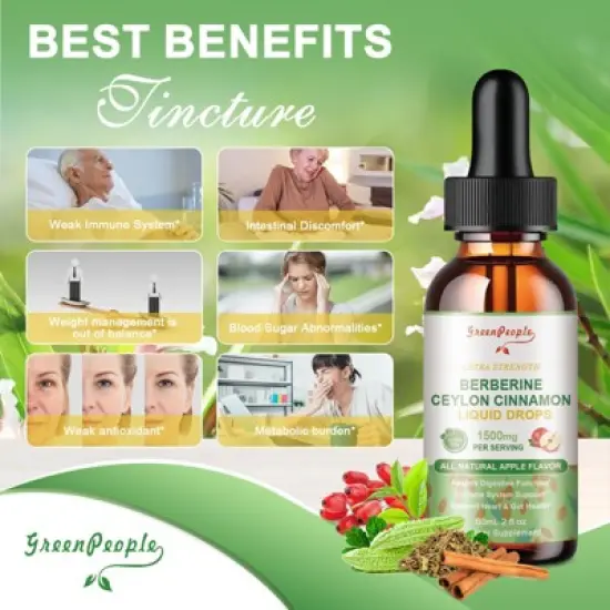 GreenPeople Berberine Liquid Drop with Ceylon Cinnamon, Milk Thistle, Artichoke, Healthy Immune & Anti-oxidant, 4 Fl.oz (Apple Flavor) image {3}