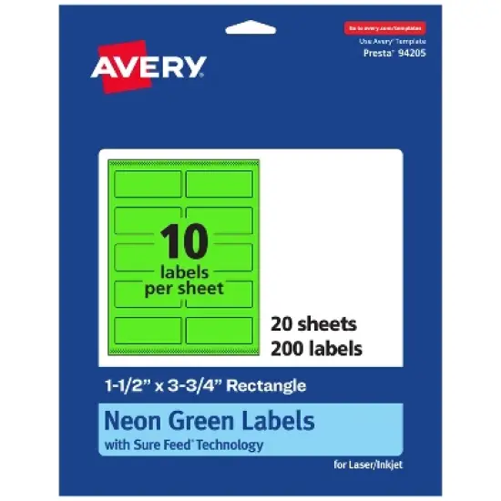 Avery Neon Green Paper Labels, 1.5" x 3.75" Rectangle image {8}