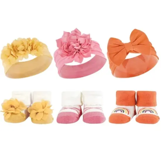 Hudson Baby Infant Girl 12Pc Headband and Socks Giftset, Burgundy Orange Yellow Orange, One Size image {2}