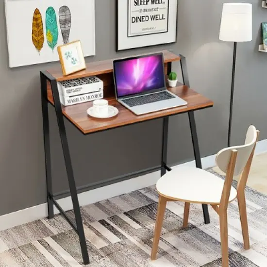 Costway 2 Tier Computer Desk PC Laptop Table Study Writing Home Office Workstation image {1}