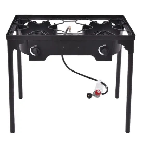 Costway Double Burner Gas Propane Cooker Outdoor Picnic Stove Stand BBQ Grill image {3}