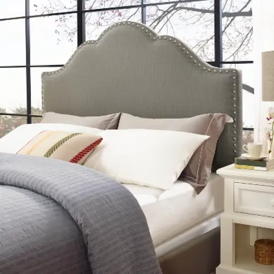 Queen Preston Camelback Upholstered Adult Headboard Linen Shadow Gray - Crosley image {1}