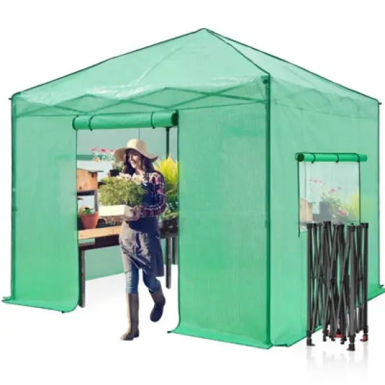 EAGLE PEAK 10'x10' Portable Walk-in Greenhouse with Zippered Doors and Windows, PE Cover image {8}