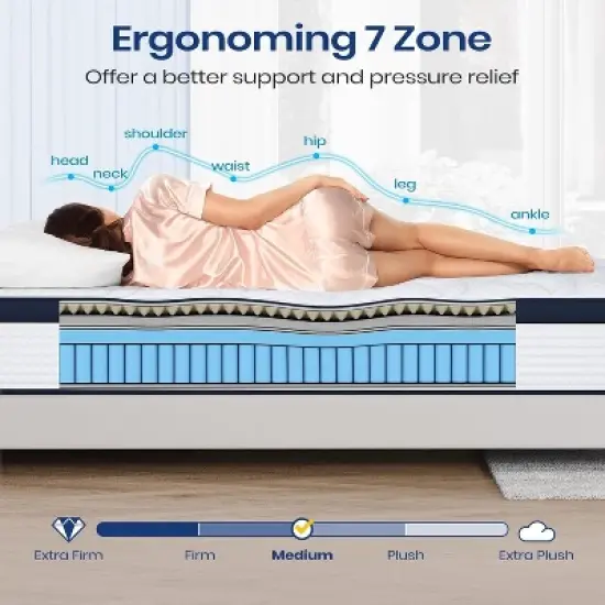 NicBex 12 Inch King Hybrid Mattress, Cooling Gel Memory Foam with Pocket Springs and Luxury Bed System image {4}