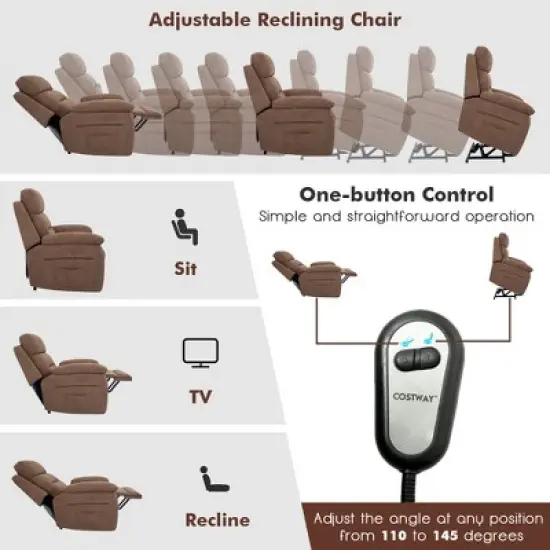 Costway Power Lift Recliner Chair Sofa for Elderly w/ Side Pocket & Remote Control Grey\Brown image {5}
