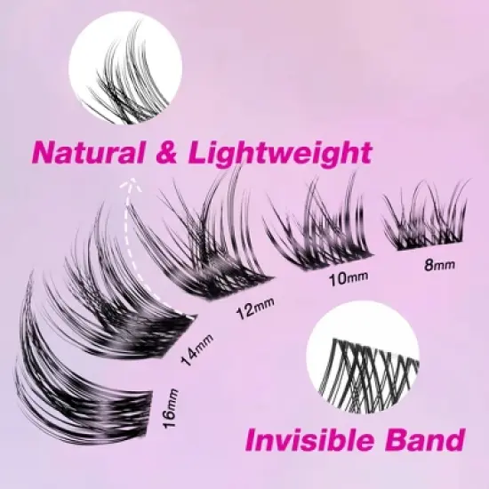 VEYESBEAUTY Luxebold Lash Clusters Eyelash Extensions Thin & Invisible Band DIY Individual False Eyelashes Dramatic Lash Tray 8-16mm Mixed Length image {2}
