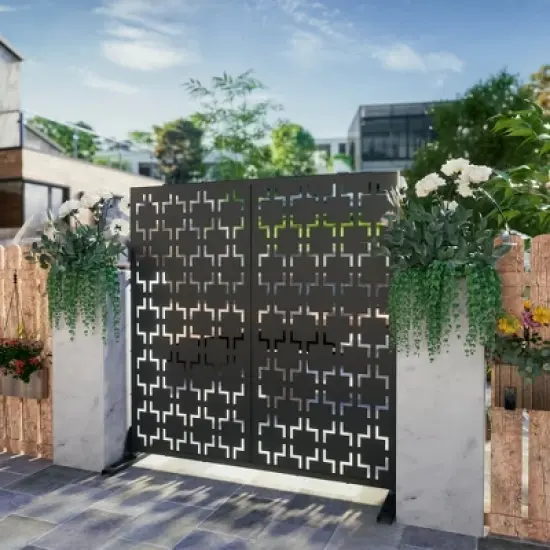 Dovelina Metal Outdoor Privacy Screen Freestanding Patio Decorative Screen (Set of 2) image {10}