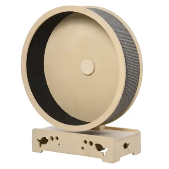 PawHut Round Hamster-Wheel Style Cat Tree with Carpet Runway, Wooden Sisal-Covered Cat Tower Condo with Unique Design image {4}