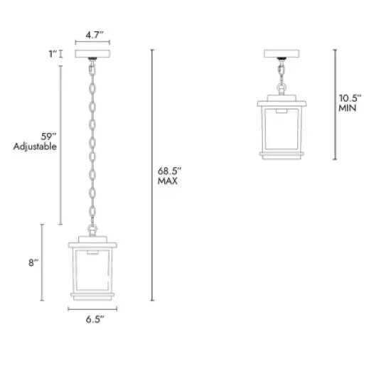 LNC 8" Square Cage Modern Outdoor Pendant Lamp Matte Black: Weather-Resistant, Glass Shade, E26 image {4}