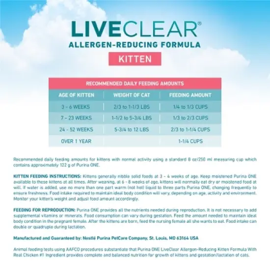 Purina ONE LiveClear Chicken Flavor Kitten Dry Cat Food - 2.8lb image {8}